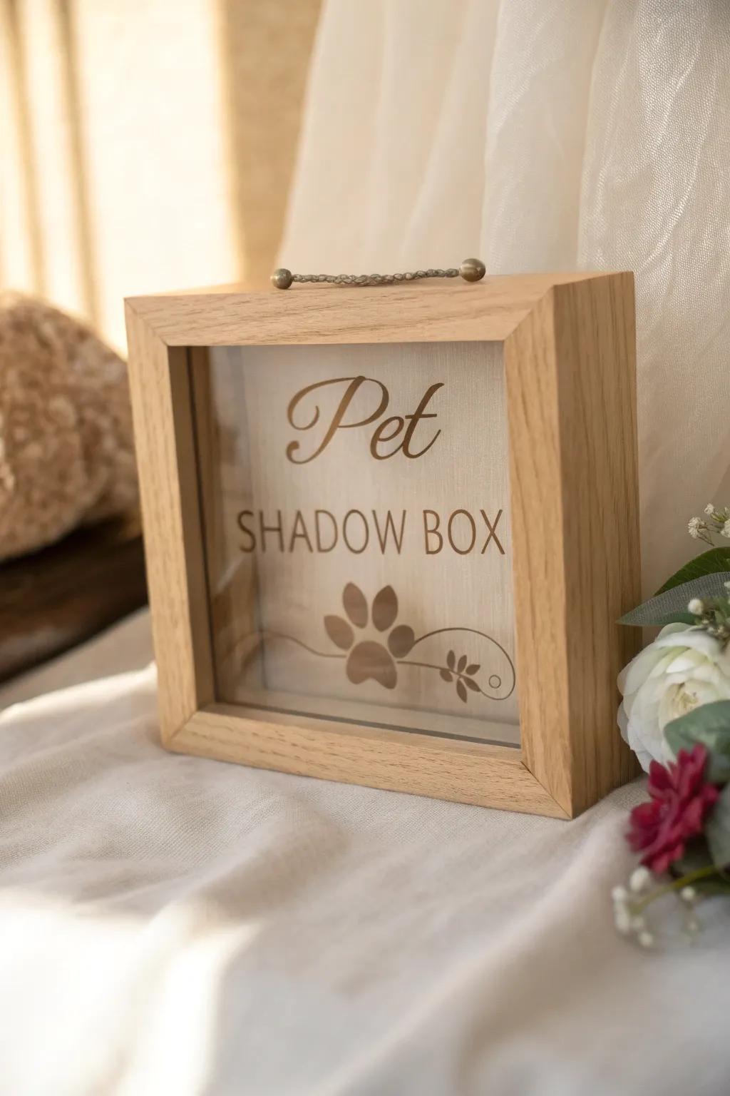 Celebrate your beloved pet with a timeless engraved shadow box, where simplicity meets sentimental beauty.