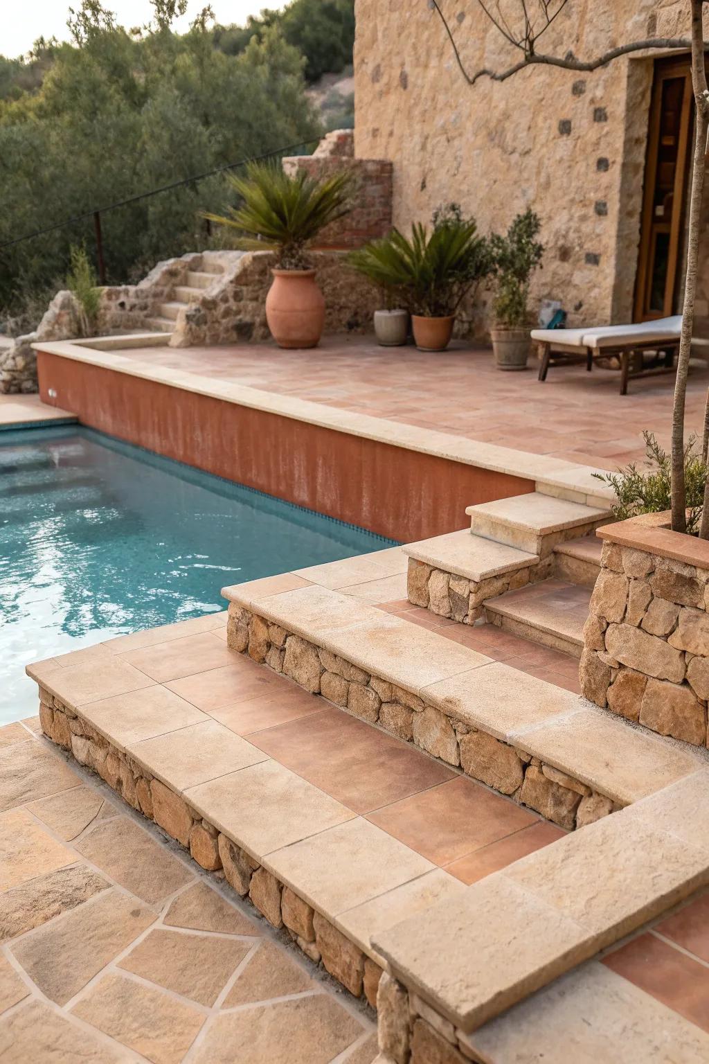 Transform your poolside with the cozy charm of earthy terracotta.