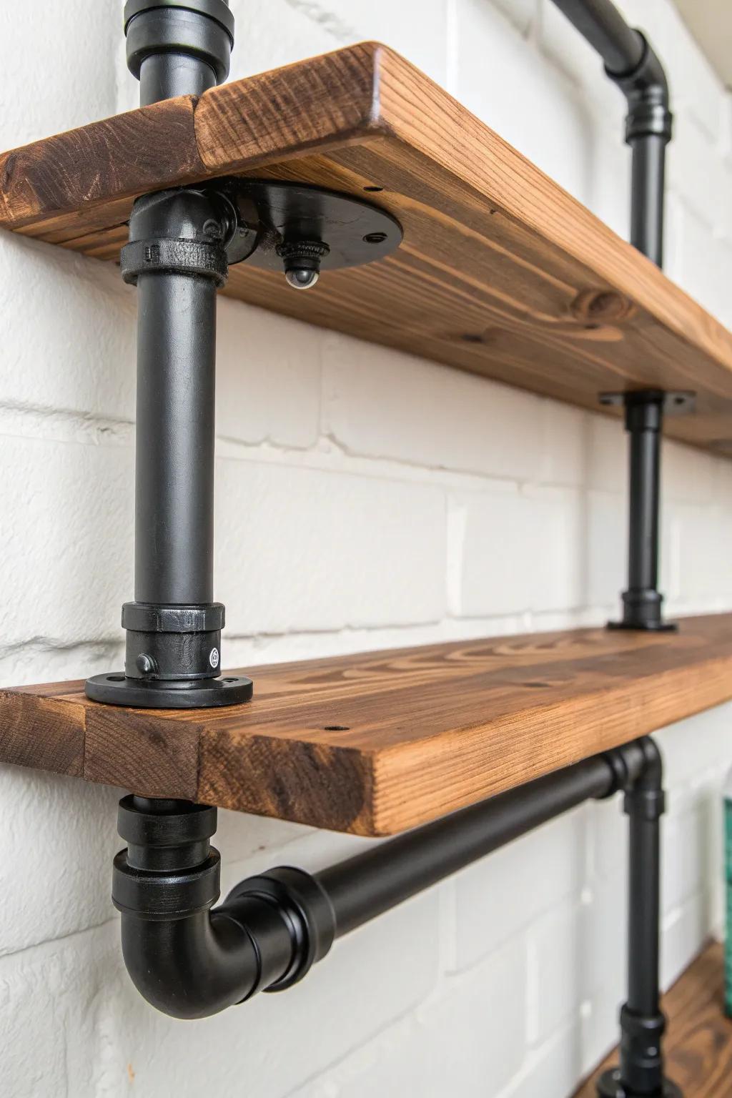 Elevate your space with modern craftsmanship: stylish floating pipe shelves.