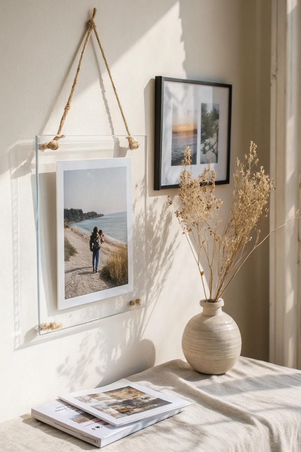 Elevate your favorite memories with the elegance of a floating photo frame. Perfect for adding a modern touch to your minimalist decor.