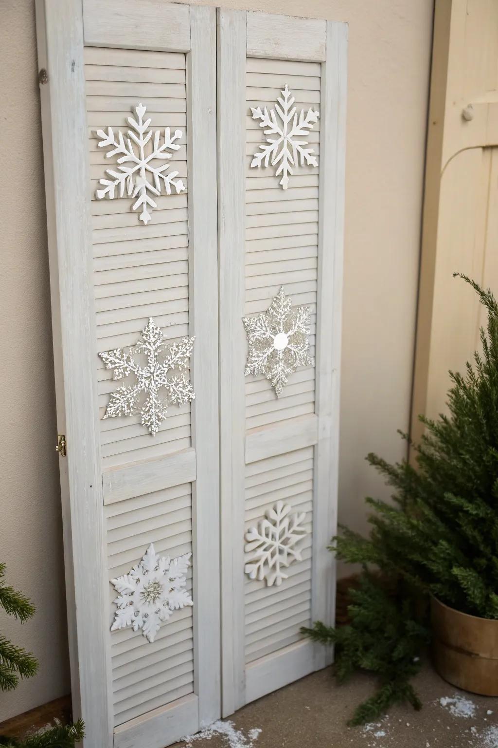 Transform your space into a tranquil winter wonderland with handcrafted snowflake shutters.