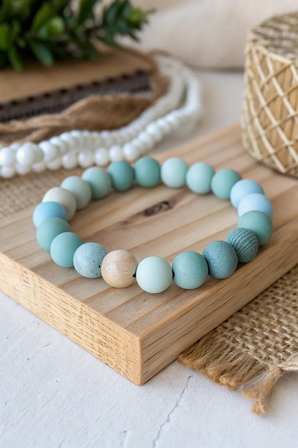 Embrace monochromatic elegance with this handcrafted polymer clay bracelet, a perfect blend of simplicity and natural beauty.