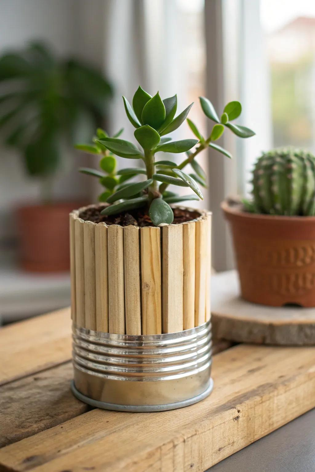 Embrace simplicity with this charming popsicle stick planter, perfect for your favorite succulent.