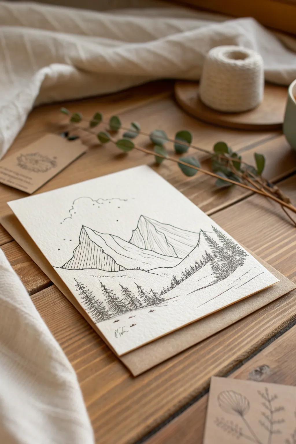 Embrace the serene beauty of nature with minimalist mountain sketches.
