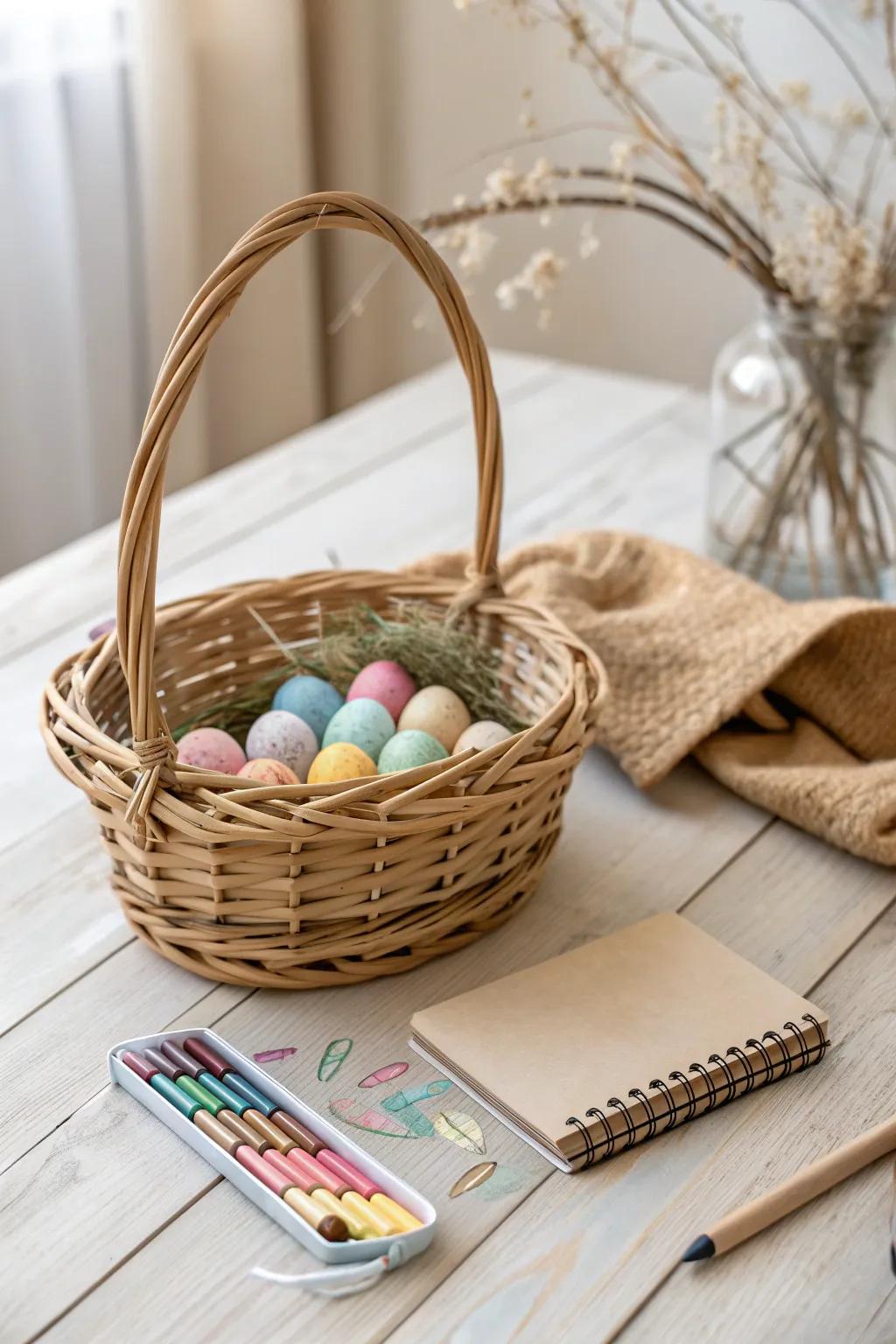 Inspire creativity this Easter with a beautifully curated art supplies basket, perfect for little artists.