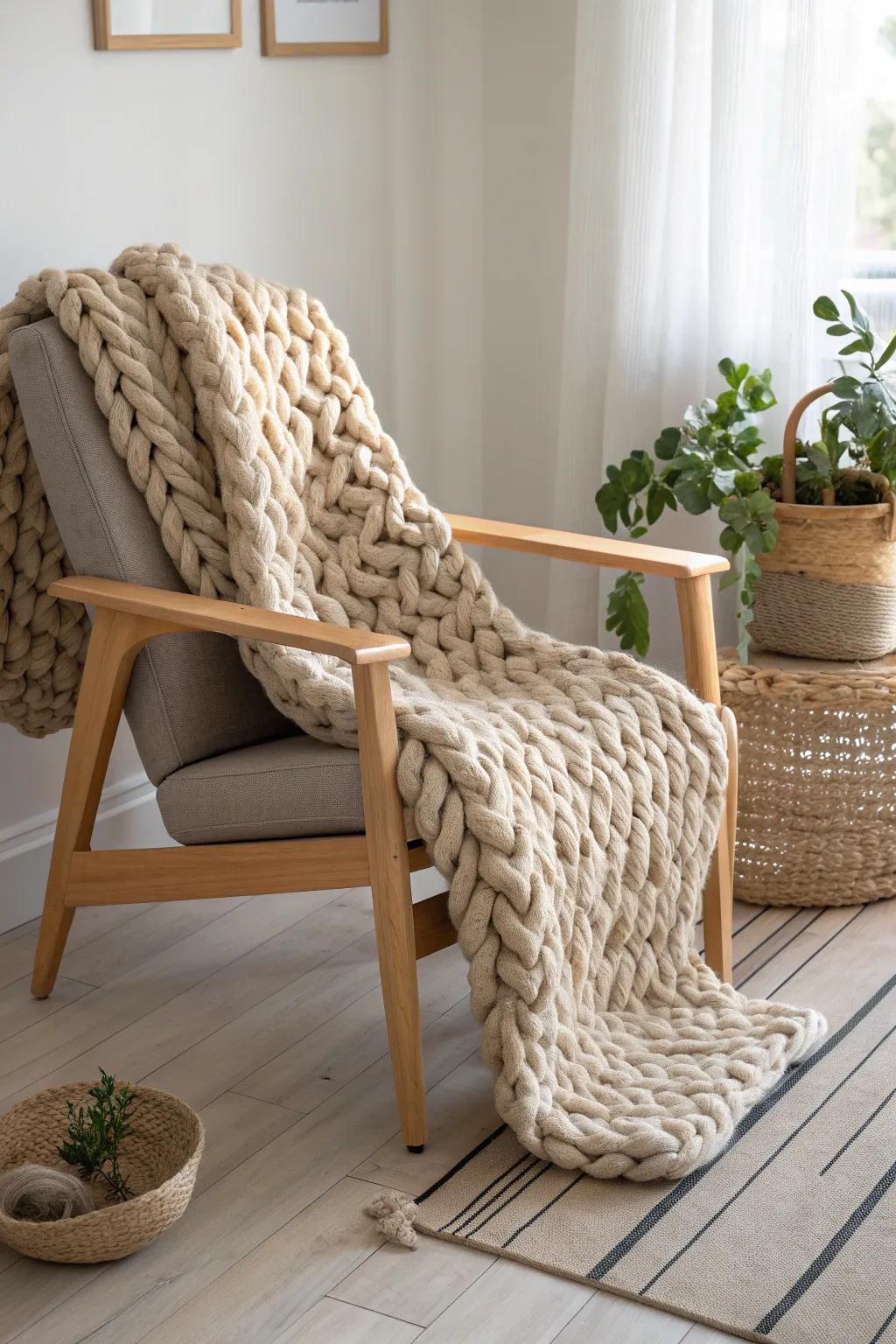 Wrap yourself in the cozy embrace of a chunky knit blanket, the perfect companion for chilly nights. #ScandinavianStyle #CozyLiving