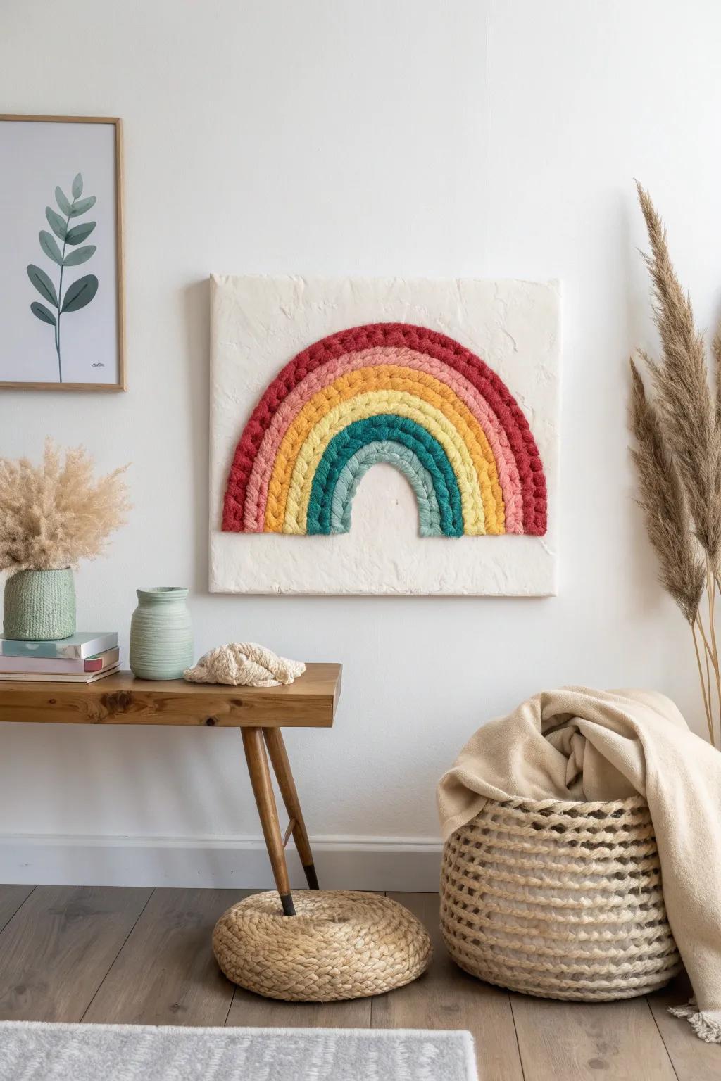 Add a splash of color with this textured puffy paint rainbow—perfect for a minimalist space!