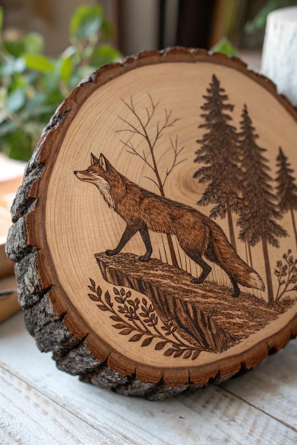 Bring the wild indoors with this stunning fox pyrography art, perfect for nature lovers.