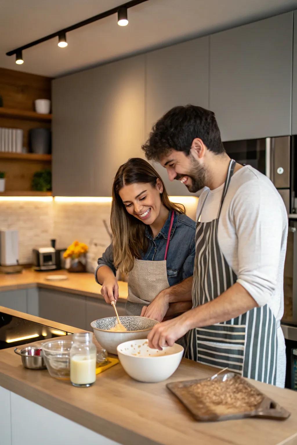 Cooking together is a delightful way to connect over shared tasks.