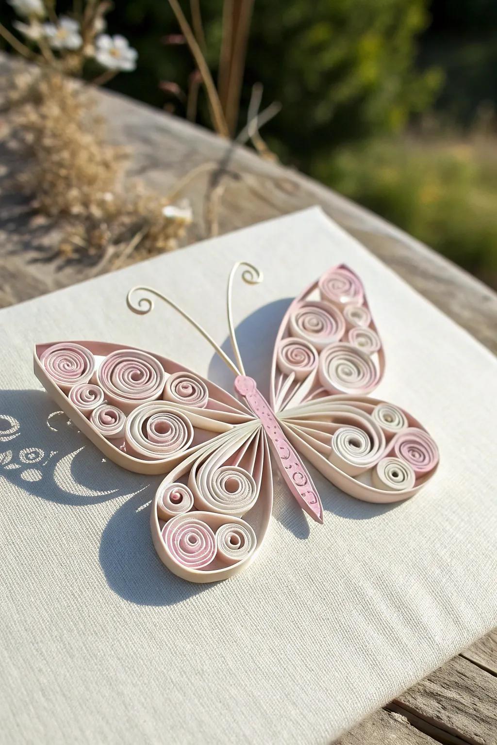 Delicate beauty and artistry in a flutter – a quilled masterpiece for your minimalist haven.