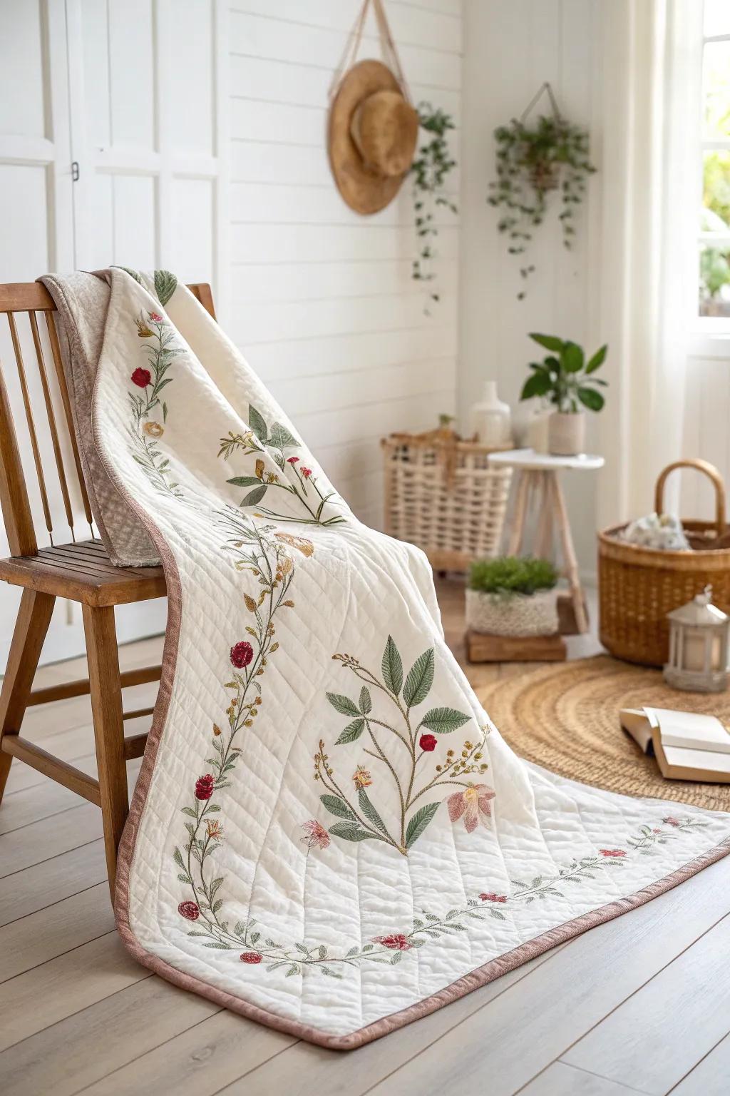 Embrace nature's elegance with serene floral quilt borders.