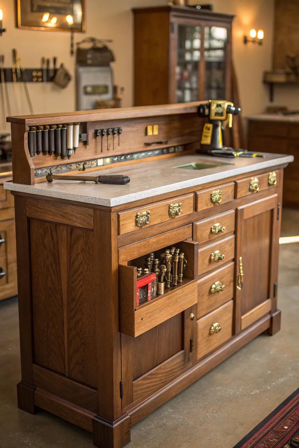 Transform your workspace with style: Repurposed cabinets for the perfect reloading bench.
