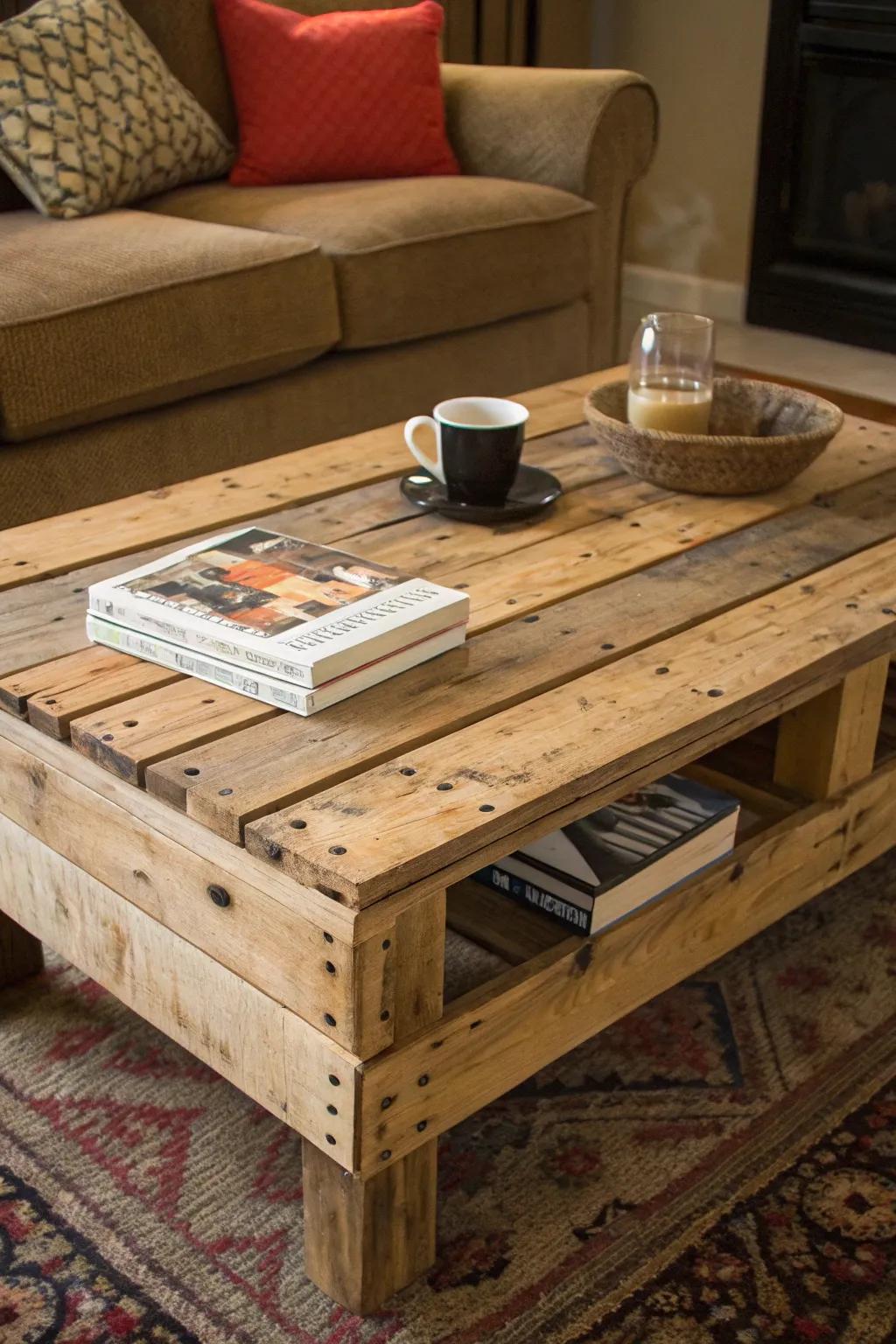 Elevate your space with the charm of a handcrafted rustic coffee table.