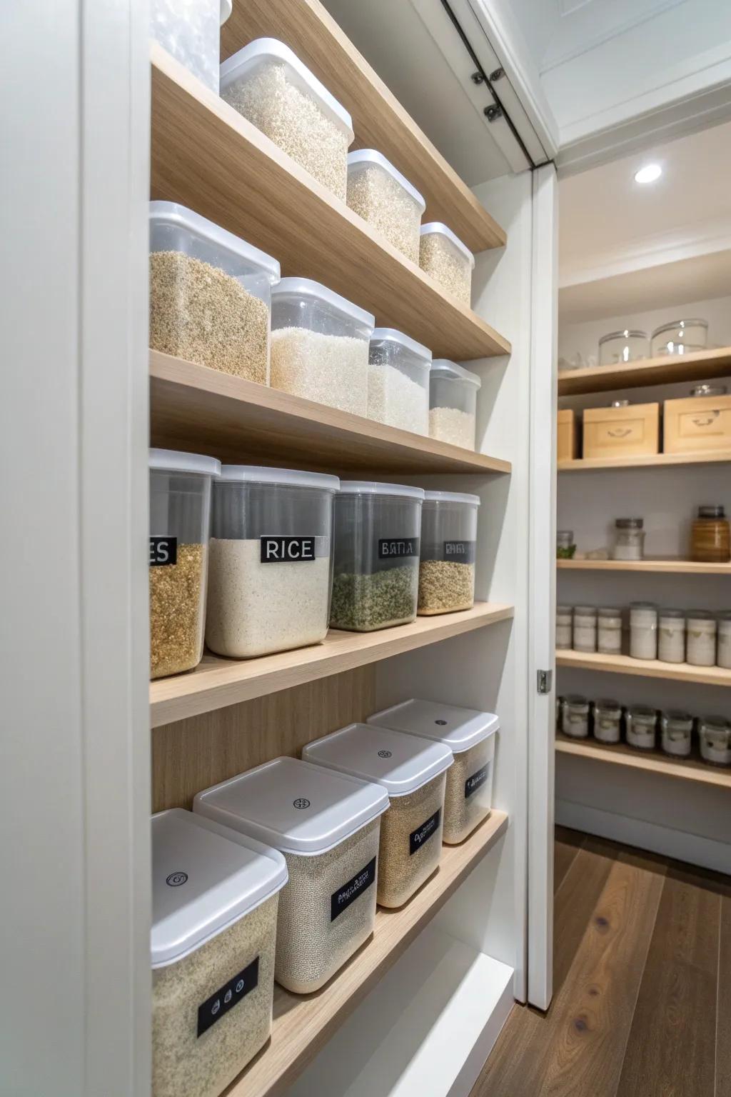 Labeled containers bring order and clarity to your pantry.