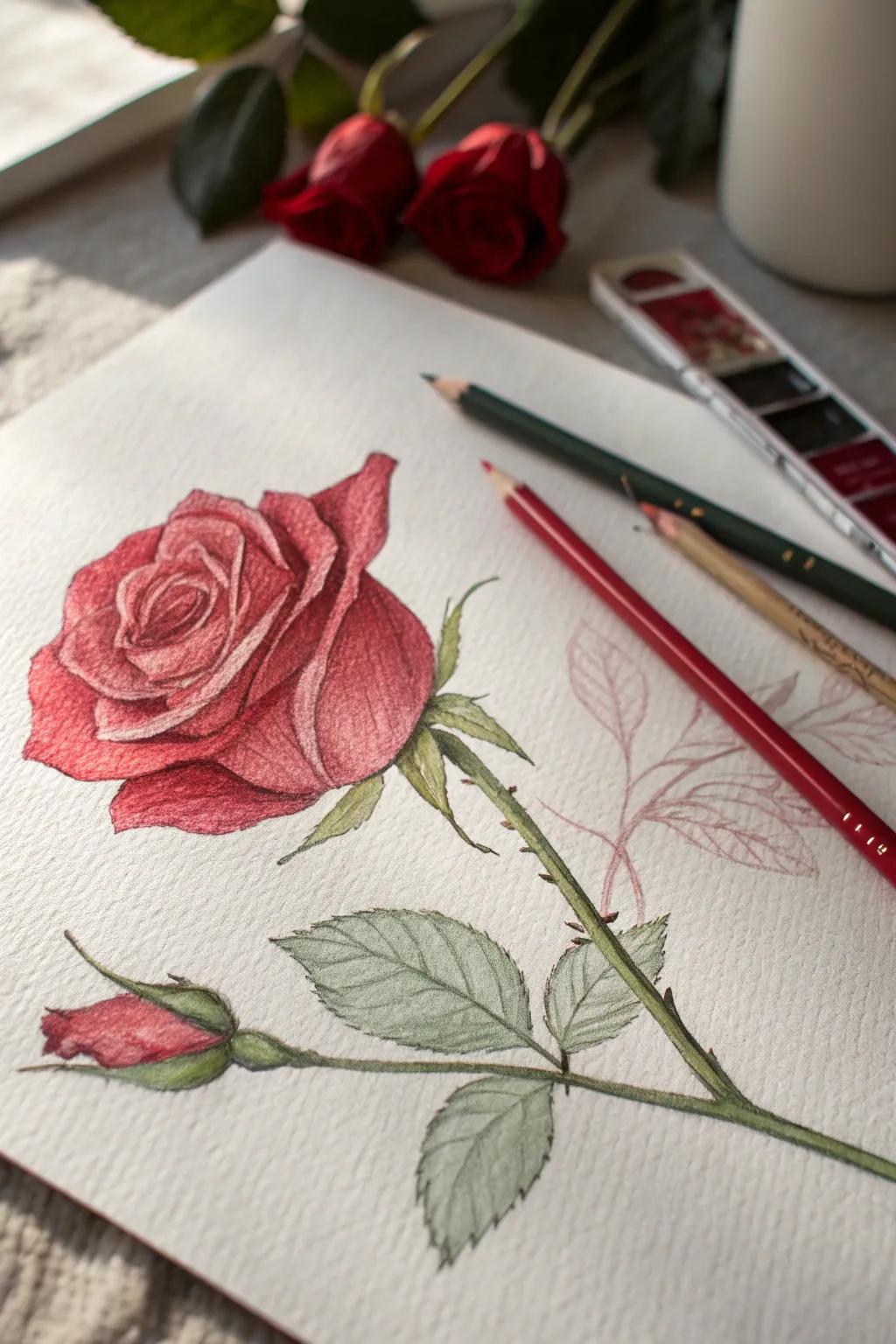 Embrace the beauty of simplicity with a vibrant rose sketch.