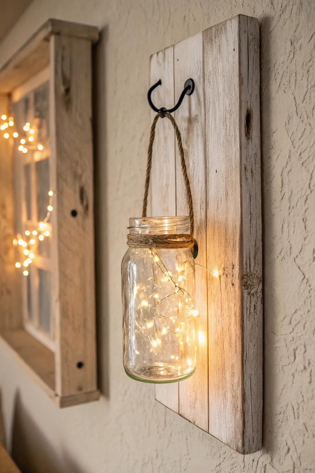 Illuminate your space with charming mason jar sconces for a touch of rustic elegance.
