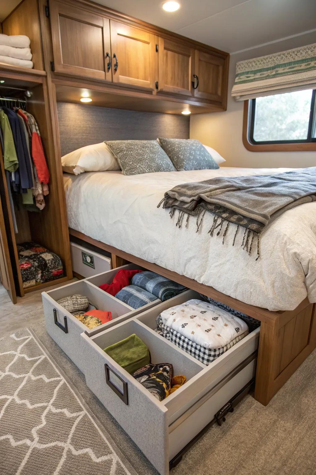 Under-bed storage is ideal for keeping larger items out of sight.