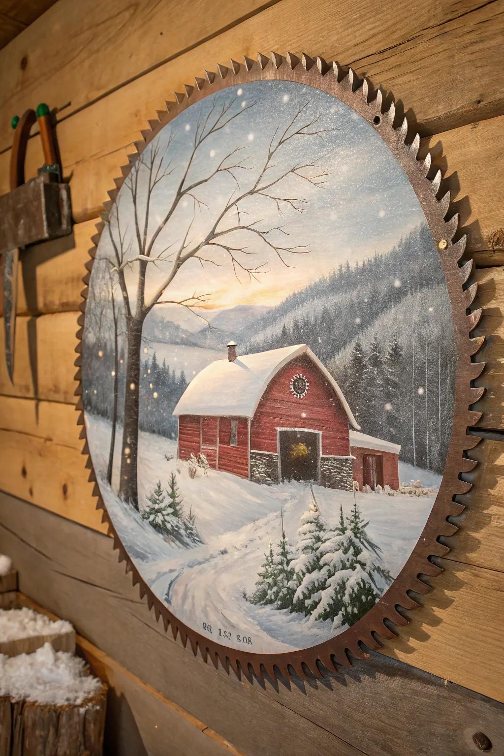 Transform your space with the rustic elegance of handcrafted saw blade art.