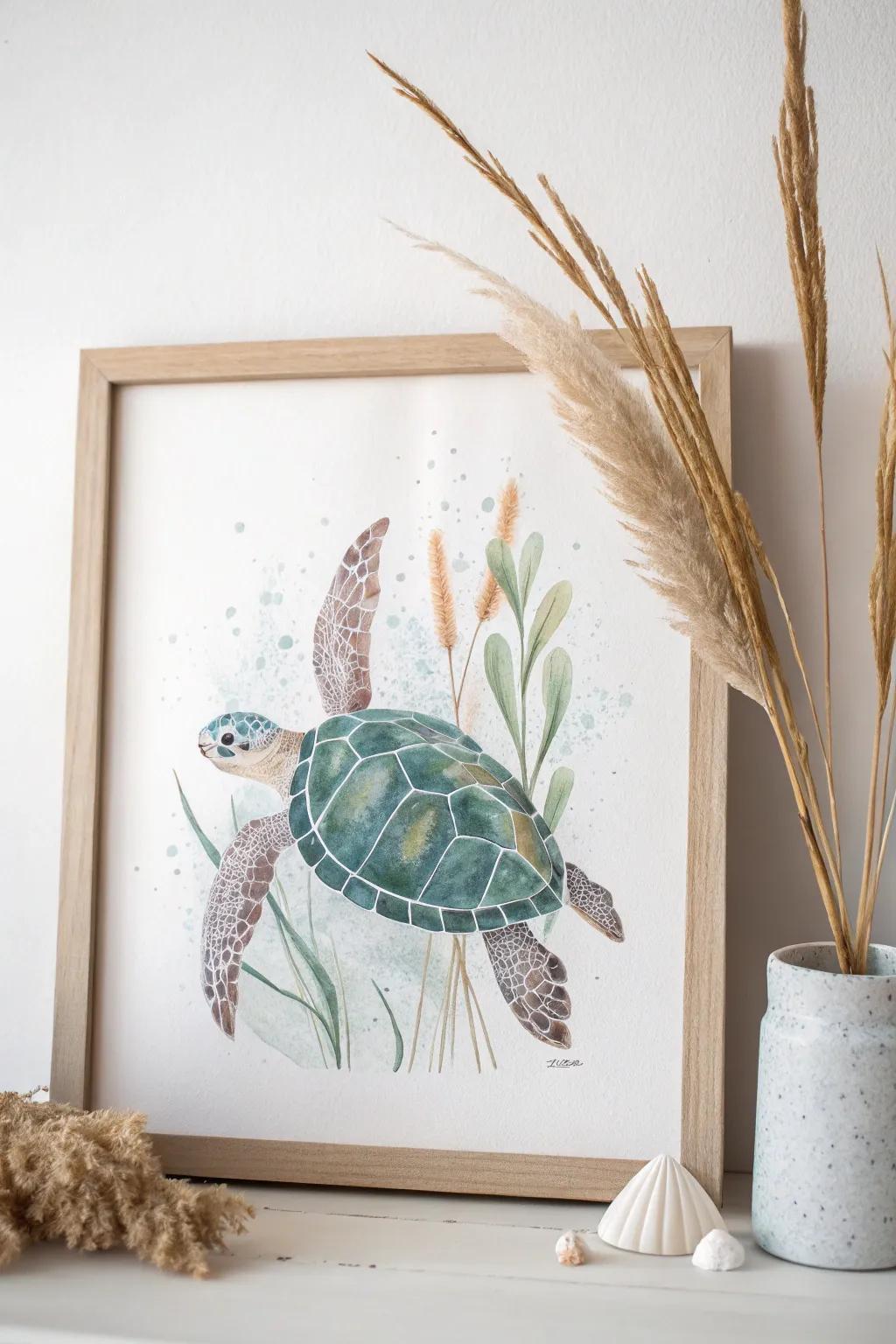 Dive into creativity with this stunning watercolor sea turtle art, where simplicity meets natural beauty.