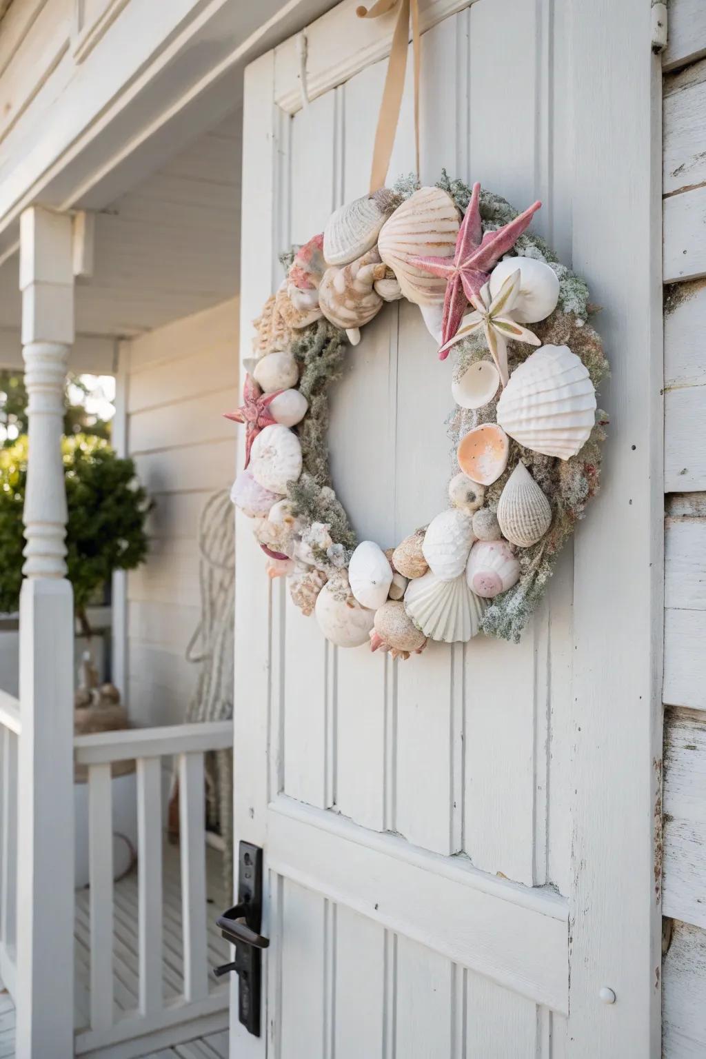 Welcome elegance to your home with a handcrafted seashell wreath, where simplicity meets natural beauty.