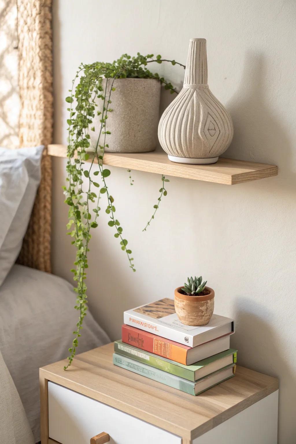 Transform your bedside with a Scandinavian touch—shelves that blend simplicity with personal flair.
