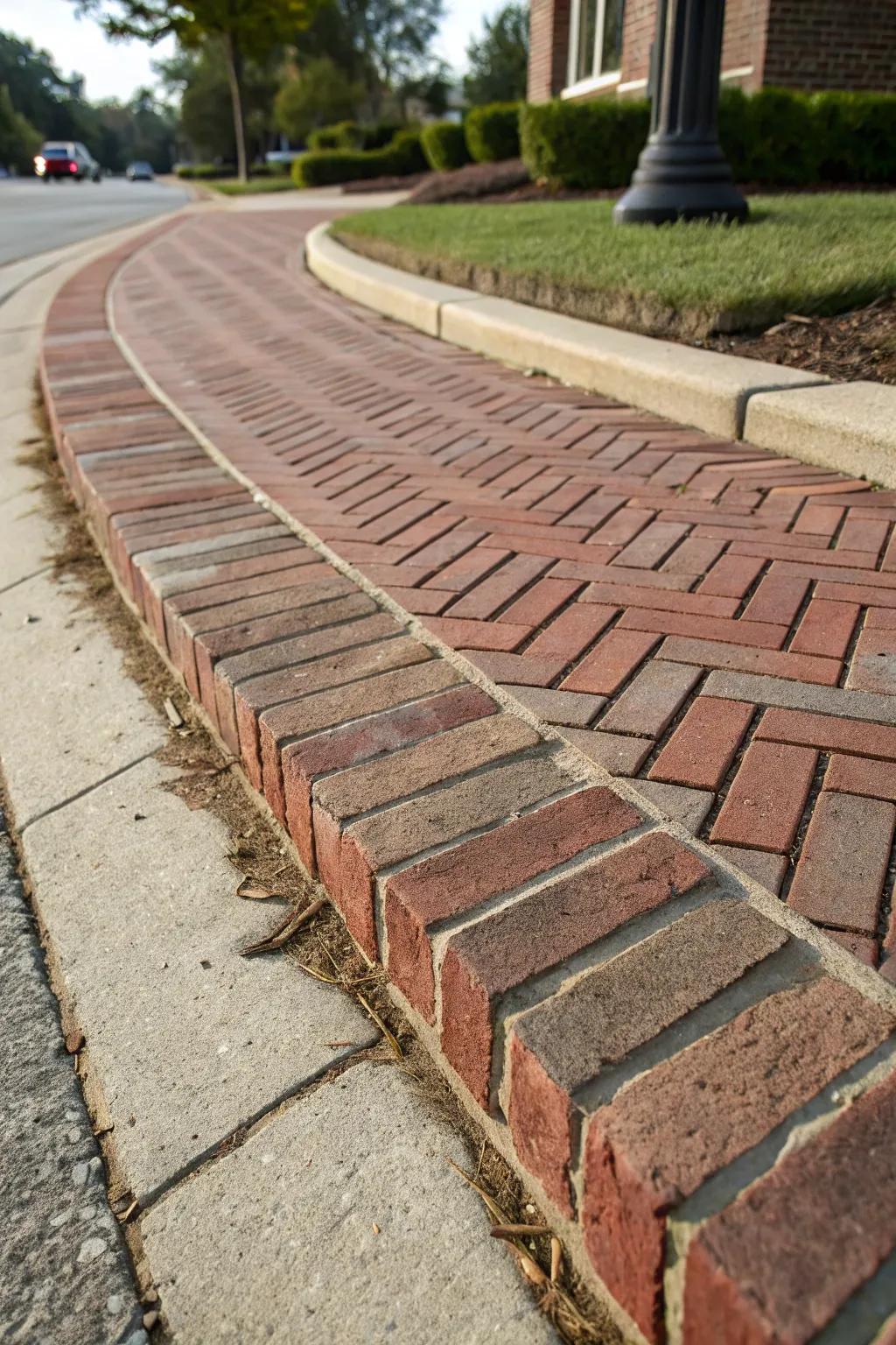 Elevate your walkway with the timeless elegance of a herringbone brick border.