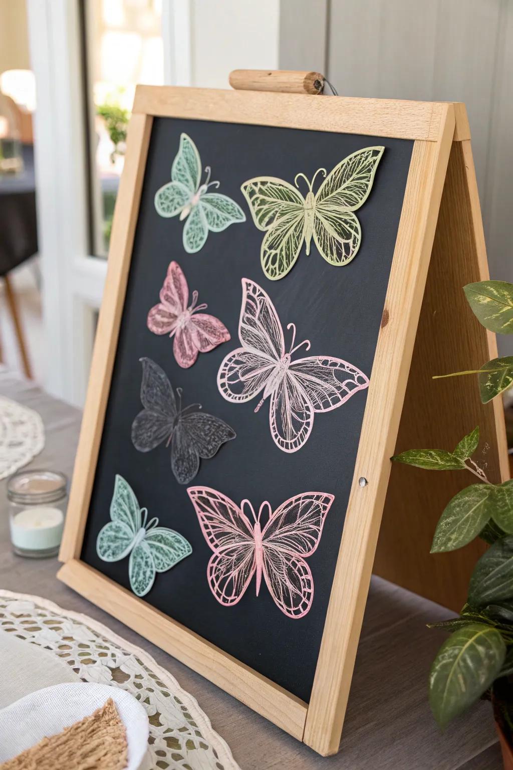 Flutter into spring with a charming butterfly parade on your chalkboard, where simplicity meets nature's magic.