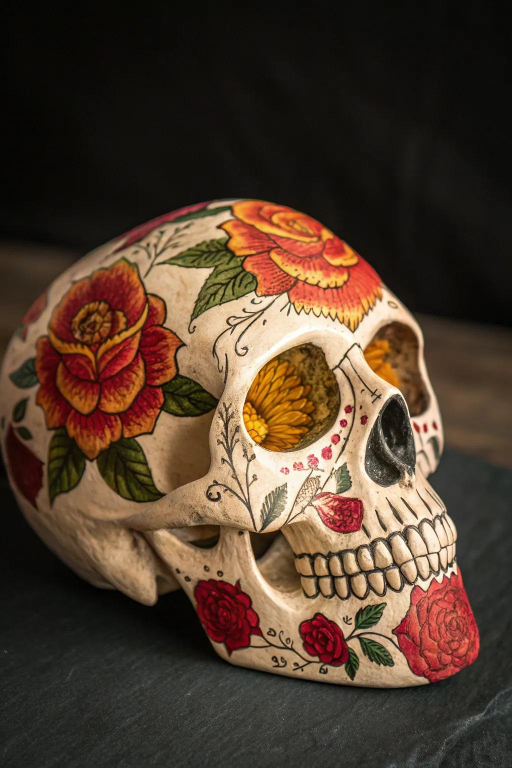 Elegance in Artistry: Floral Skull Masterpiece