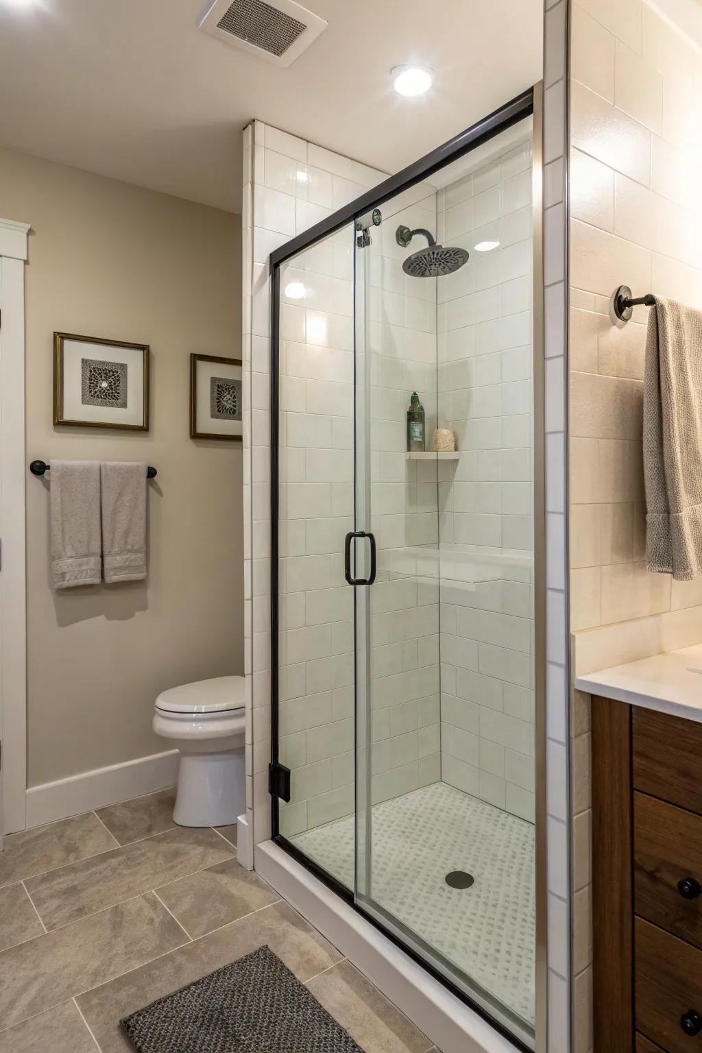 A snug alcove shower provides a cozy yet practical solution for small bathrooms.