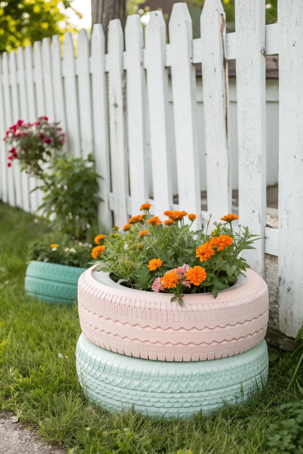 Transform your garden with charming upcycled tire planters - a perfect blend of creativity and sustainability!