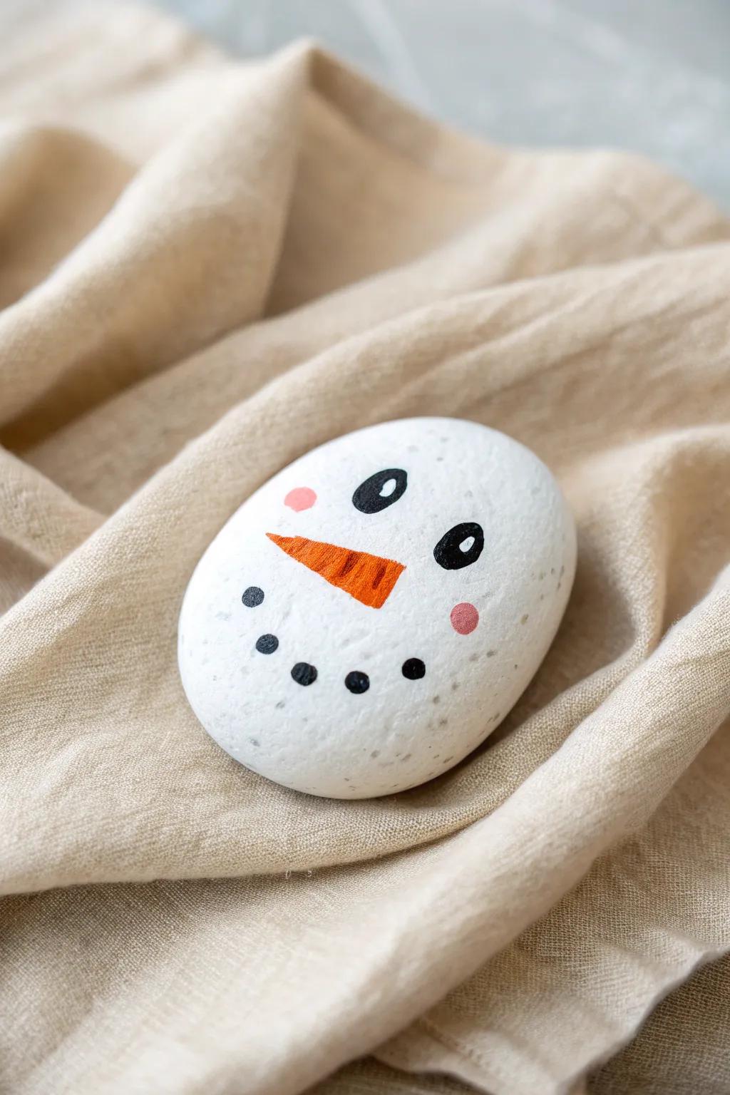 Capture the essence of winter wonder with this adorable single rock snowman face—perfect for adding a touch of handcrafted charm to your space.