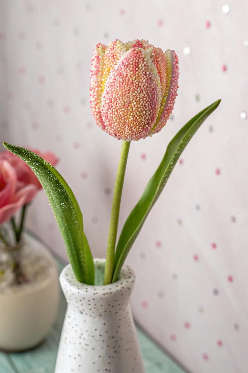 Discover the art of pointillism with a handcrafted tulip masterpiece, where simplicity meets vibrant creativity.