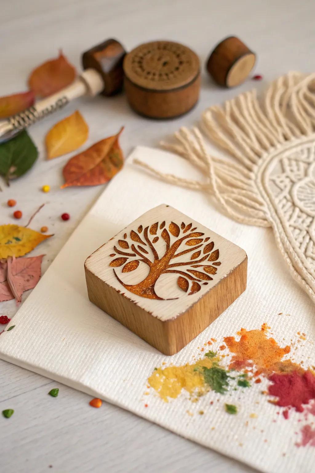 Celebrate the seasons with beautifully stamped tree art, bringing nature's palette indoors.