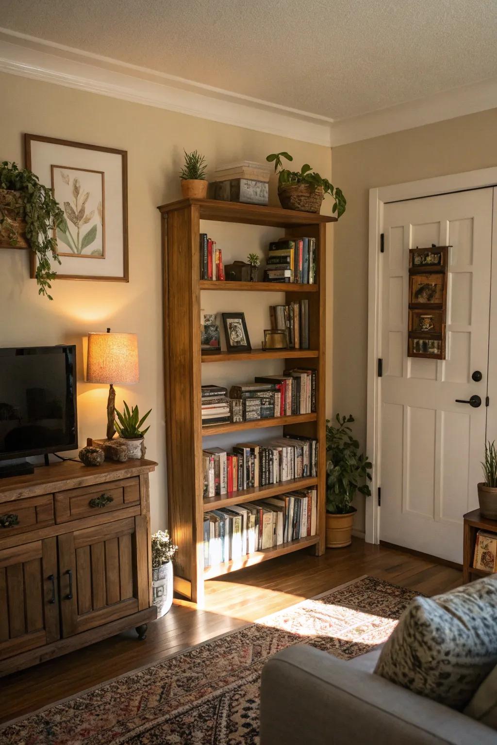 Utilize the space above doors for extra storage without sacrificing style.