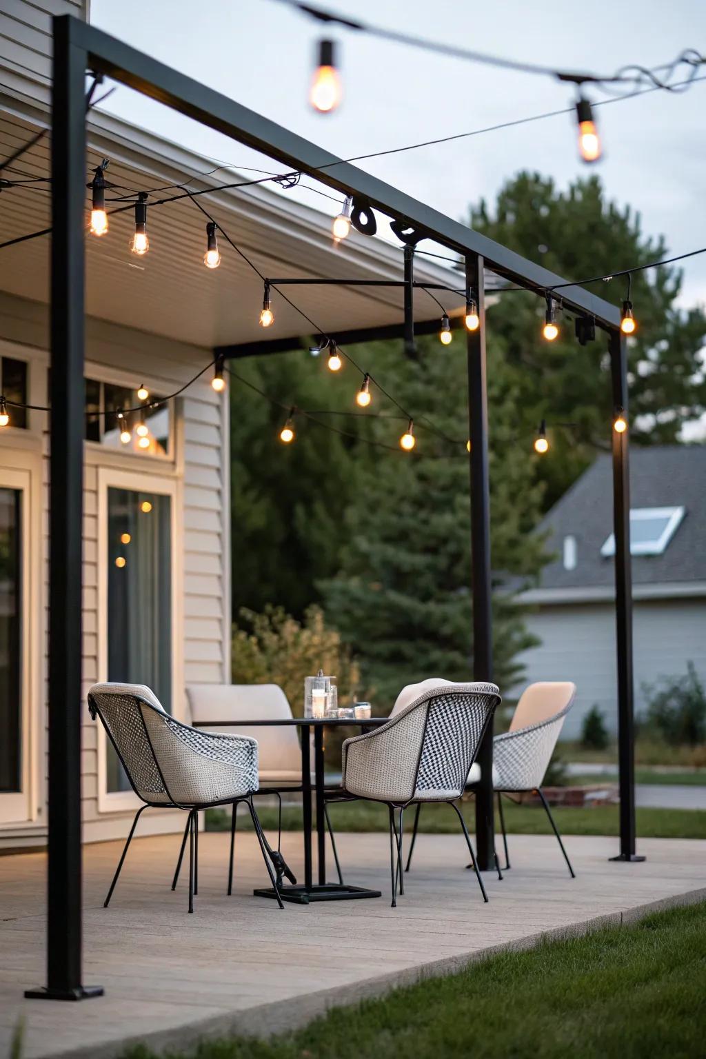 Add a modern touch to your patio with sleek metal poles for string lights.