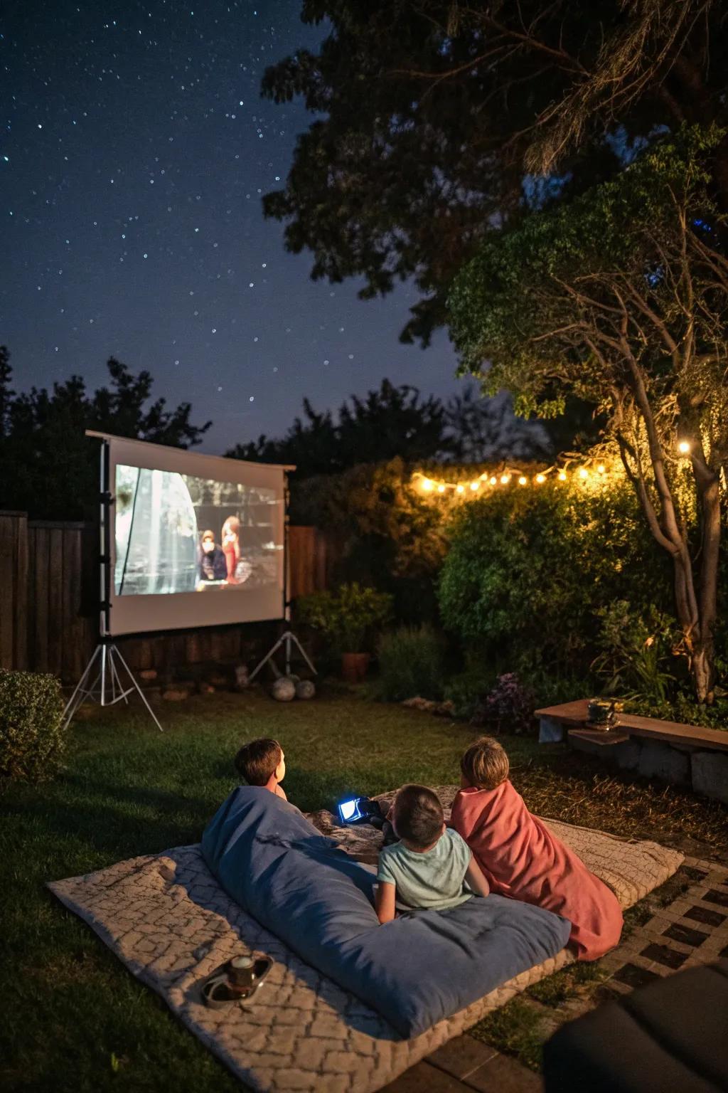 Enjoy an outdoor movie night with a backyard projector setup.