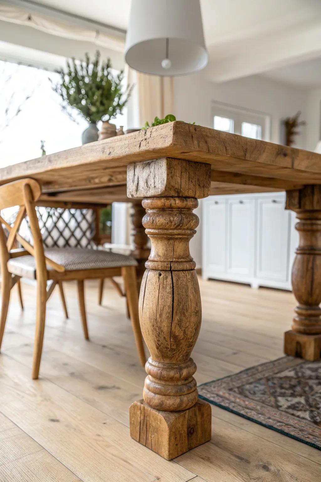 Transform your space with rustic elegance: DIY chunky wooden table legs.