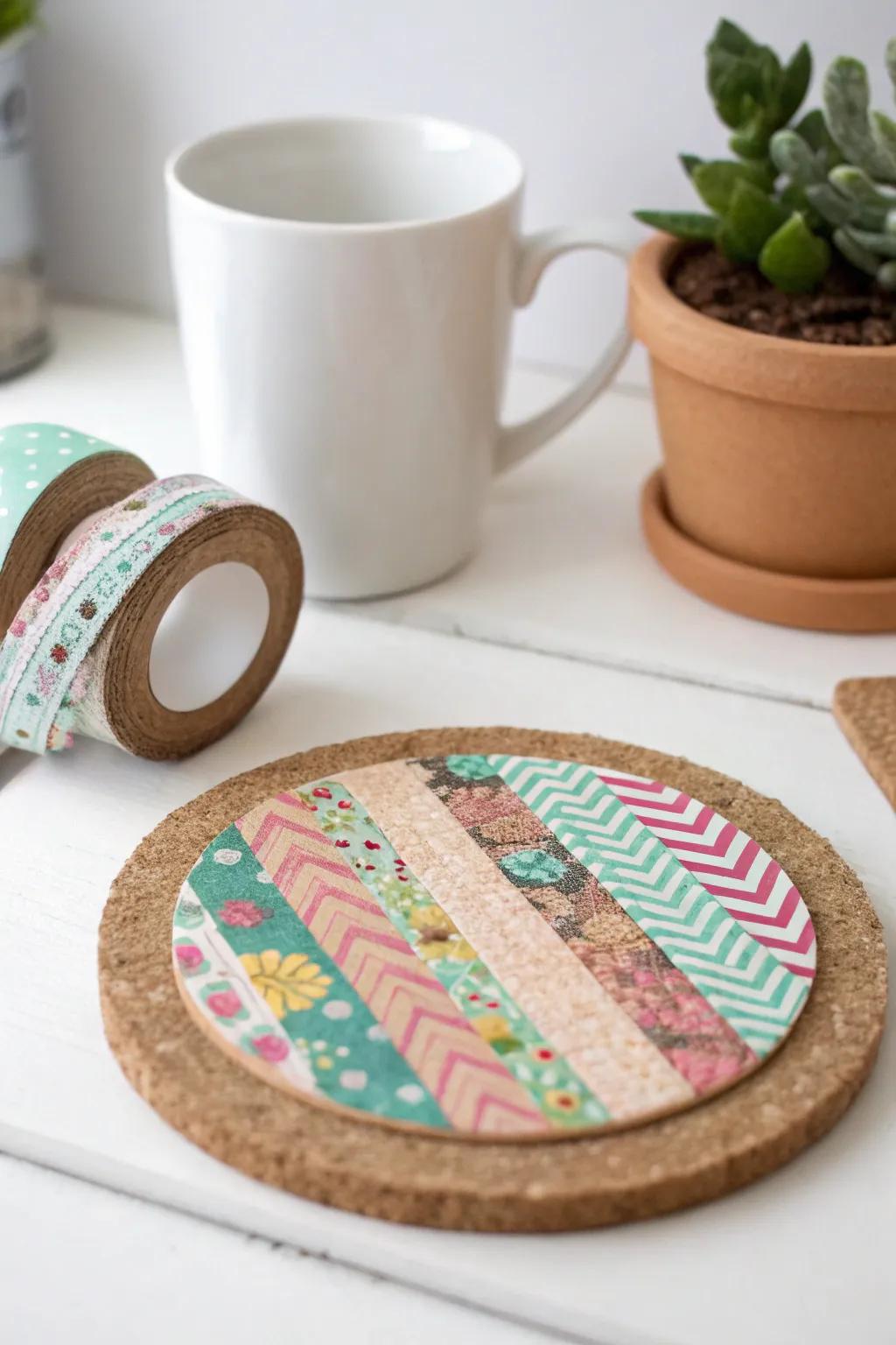 Elevate your coffee table with these DIY colorful tape coasters!