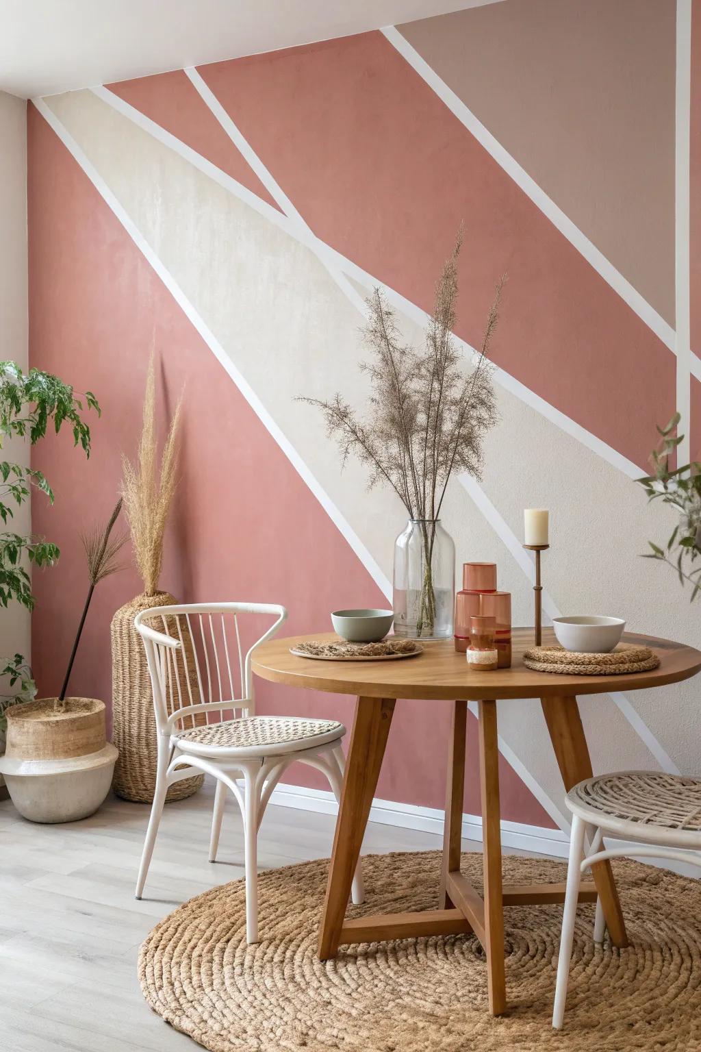 Transform your dining space with a bold accent wall that speaks volumes in minimalist elegance.