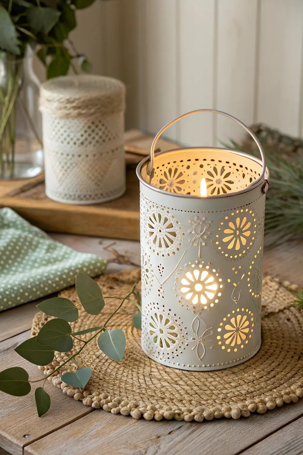 Illuminate your outdoor space with charming tin can lanterns for a touch of magical elegance.