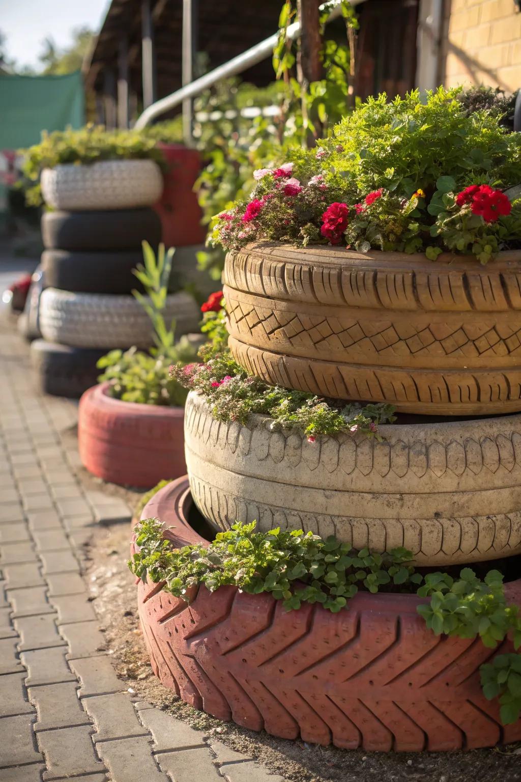 Transform your garden with these innovative stacked tire planters—where craftsmanship meets nature.