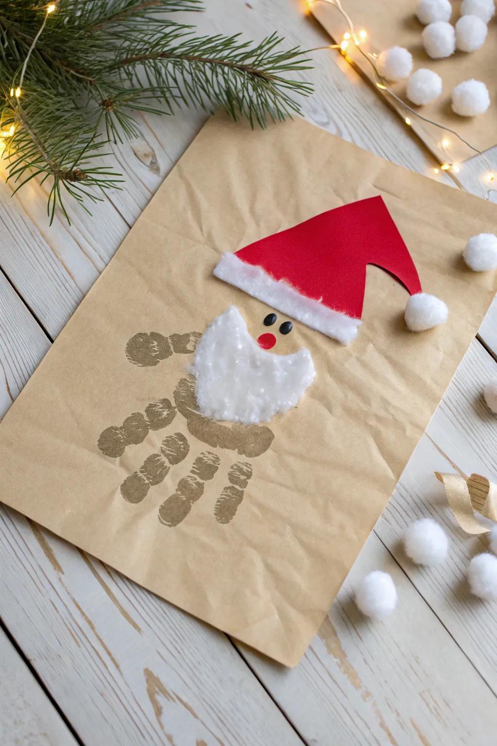 Capture the magic of the season with a handcrafted Santa from your little one's handprint—a keepsake full of charm and simplicity.