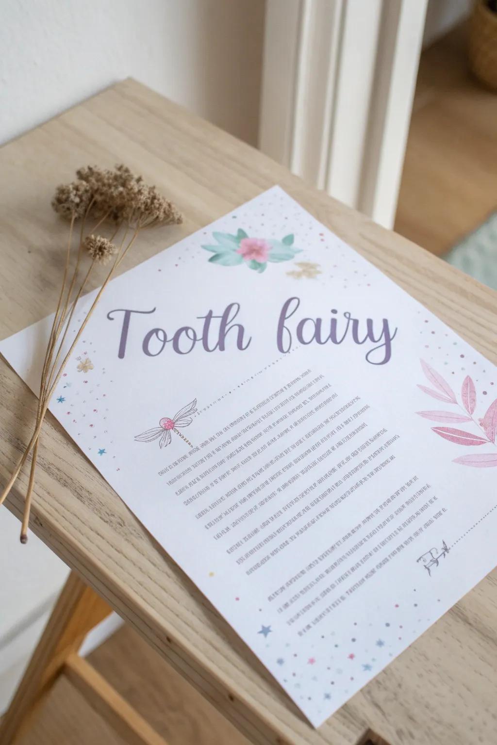 Enchant your child's imagination with a personalized tooth fairy letter, blending Scandinavian simplicity with a touch of boho magic.