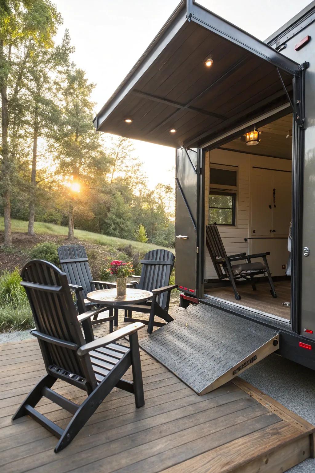 Elevate your mornings with a handcrafted patio retreat on your toy hauler.