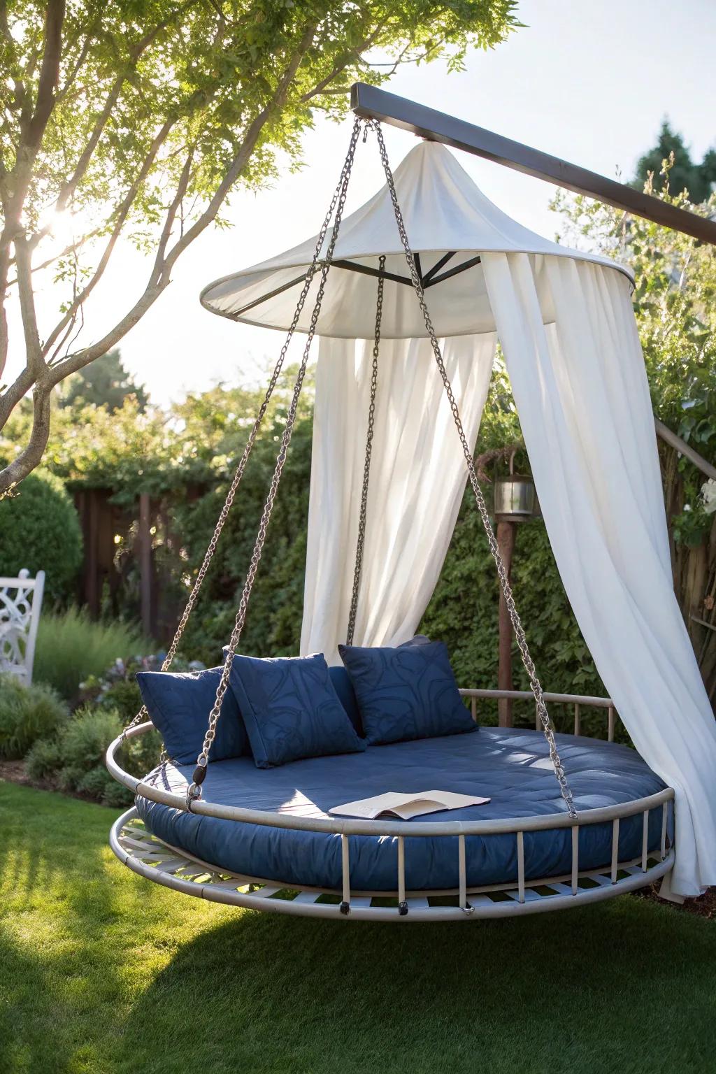 Transform your garden with this handcrafted trampoline swing bed for ultimate relaxation.