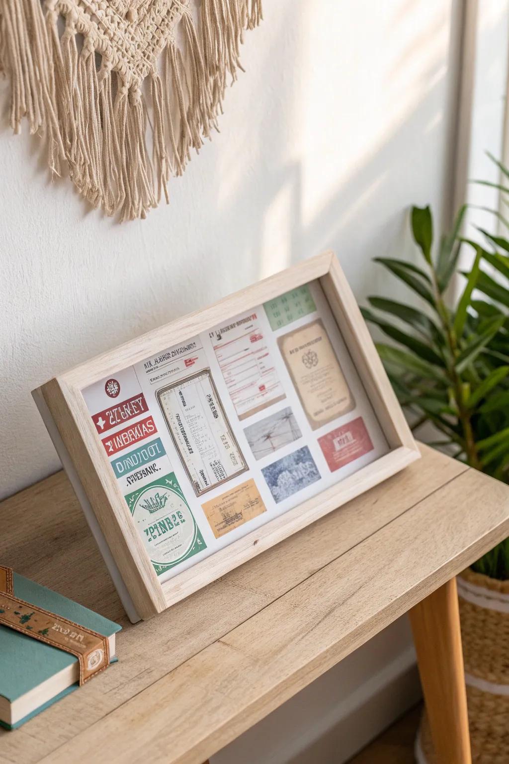 Capture your journeys in style with this elegant travel ticket shadow box.
