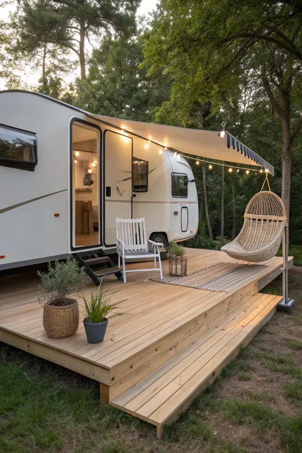 Embrace the open road with style and comfort—your perfect portable deck solution for any adventure.