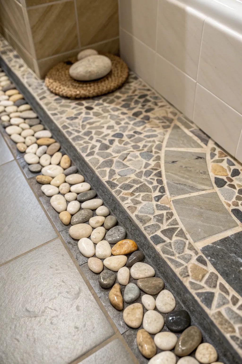 Elevate your space with a pebble mosaic border—where nature meets craftsmanship.