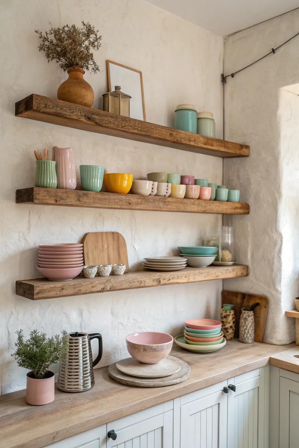 Transform your kitchen with open shelving for a modern, airy vibe. 🍽️✨ #UpcycleElegance