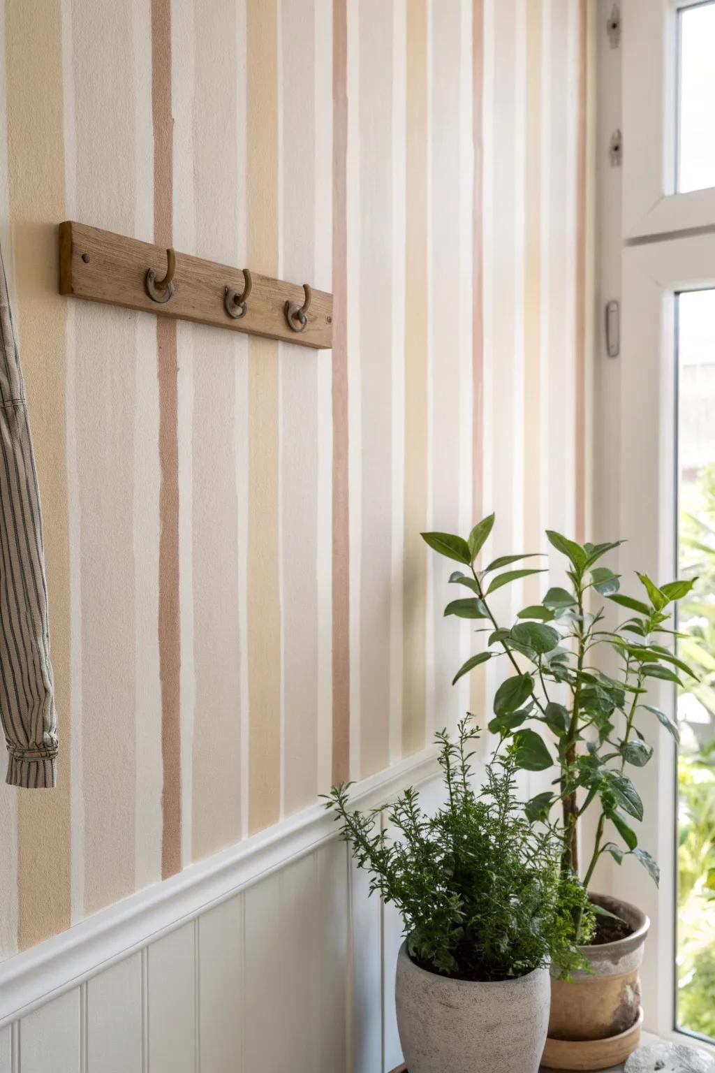 Embrace the serene elegance of beige and cream stripes for a tranquil bedroom retreat.